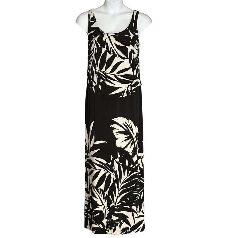 Vintage Amanda Lane XL Sleeveless Maxi Dress Black Floral Scoop Neck Layered Top